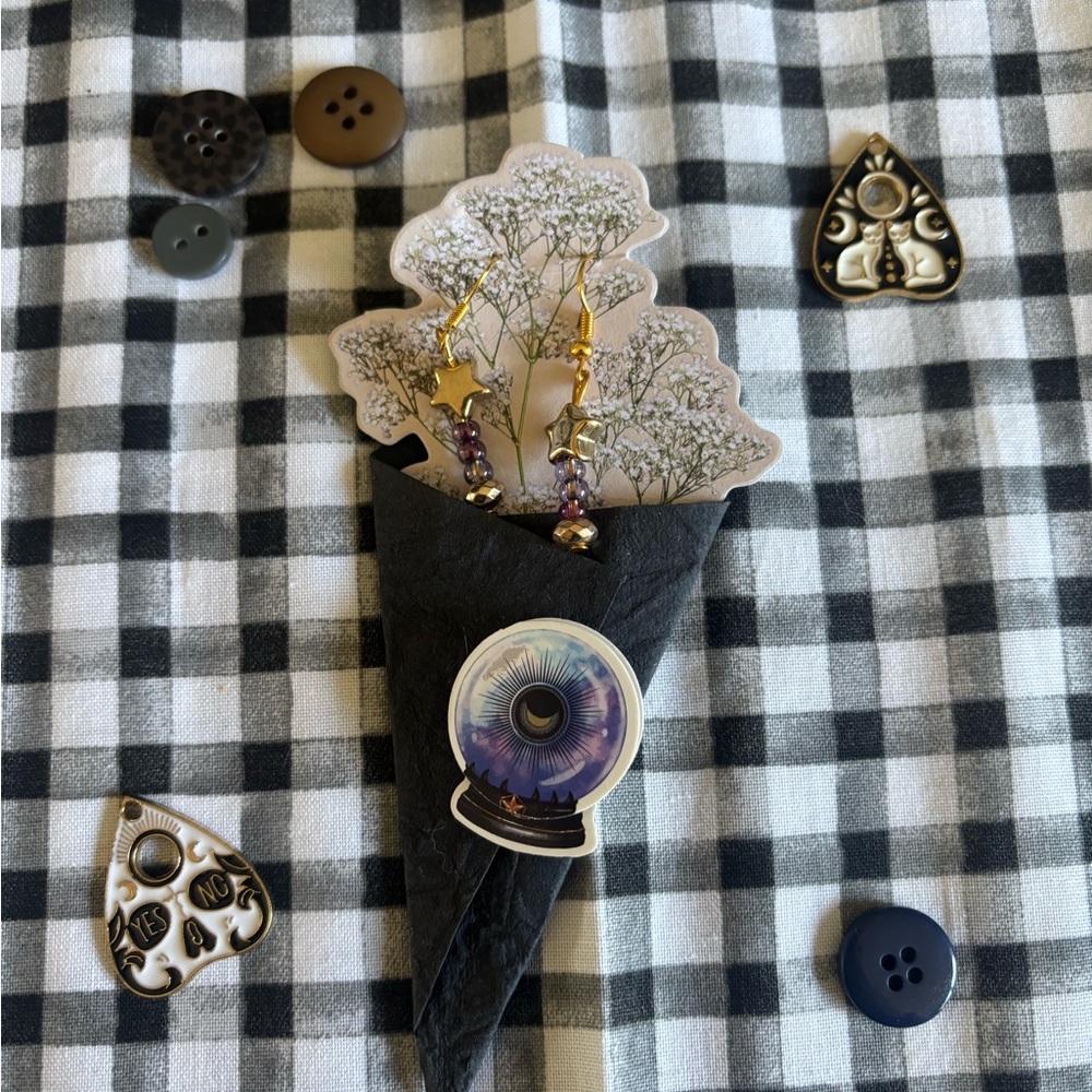 Gold and Purple Star Earrings